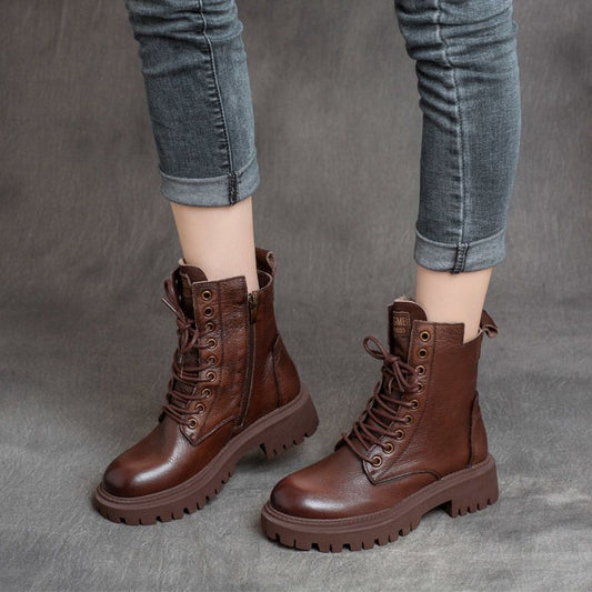 Men's Style Side Zip Platform Ankle Knight Women's Leather Boots