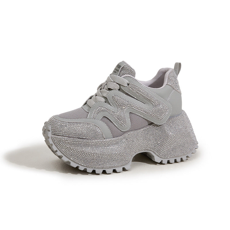 Women's Platform Dad Full Diamond Small Height Increasing Women's Sports Shoes