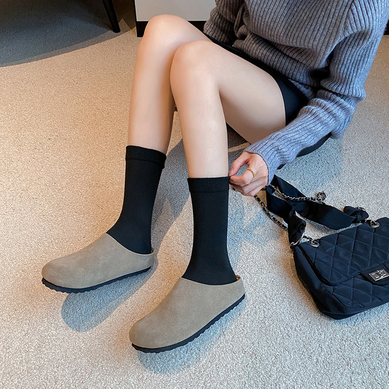 Women's Style One Pedal Flat Lazy Closed Slippers