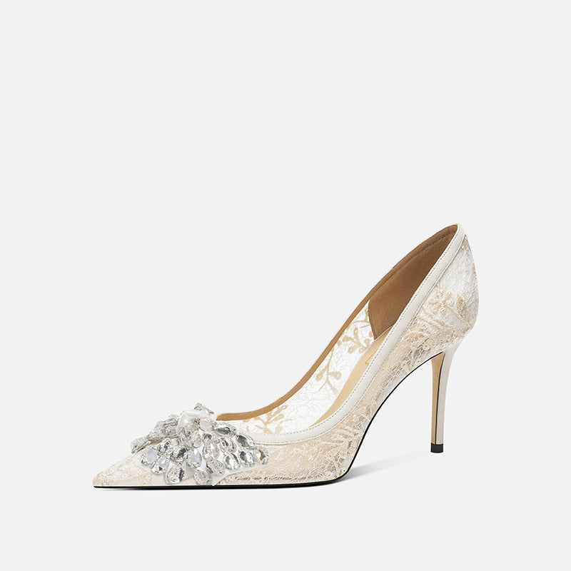 Hollow Graceful Fashionable Low-cut High French Commuter Elegant Pointed Women's Fashion Shoes