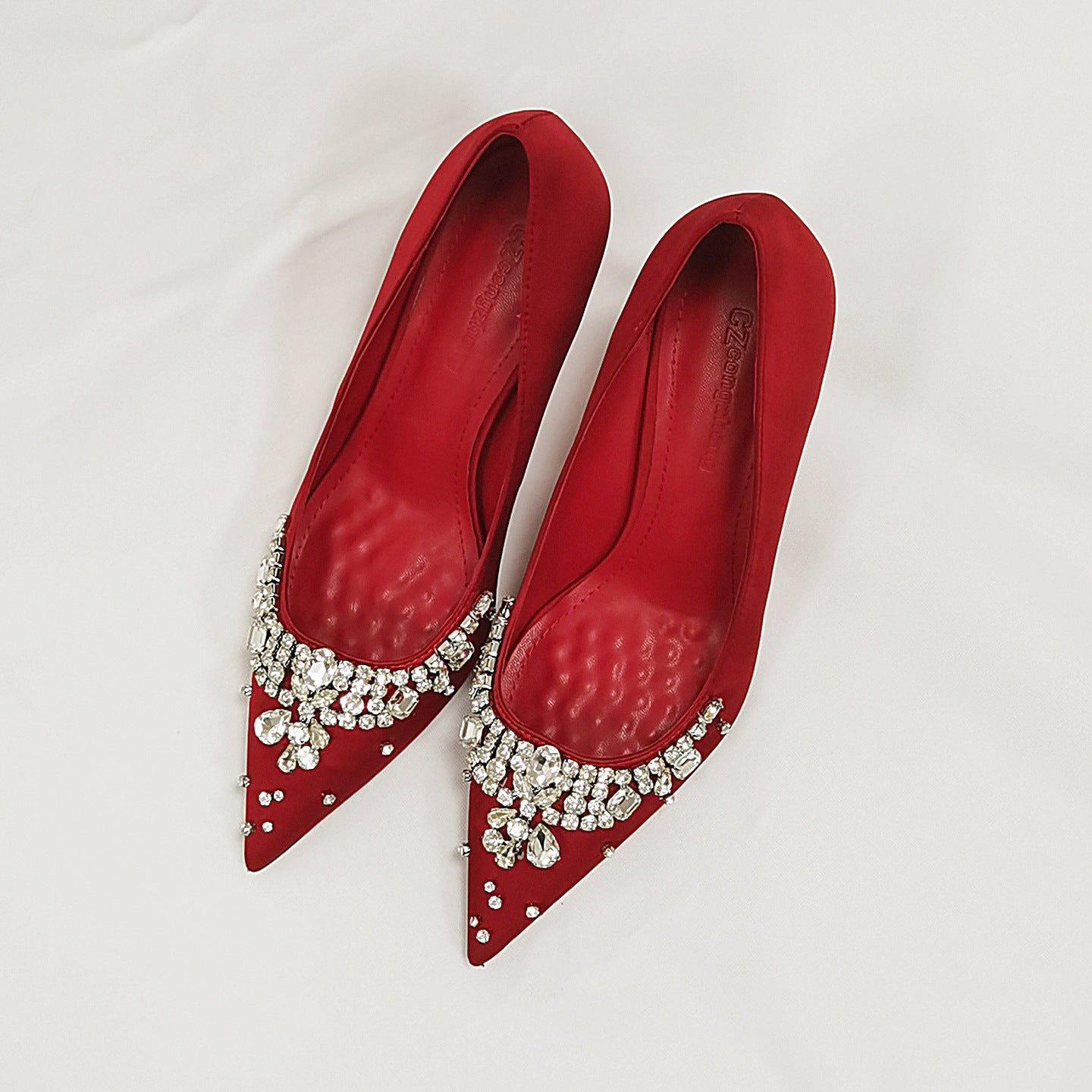 Women's Super Beautiful Bridal Red Wedding Dress Toast High Stiletto Chain Heels