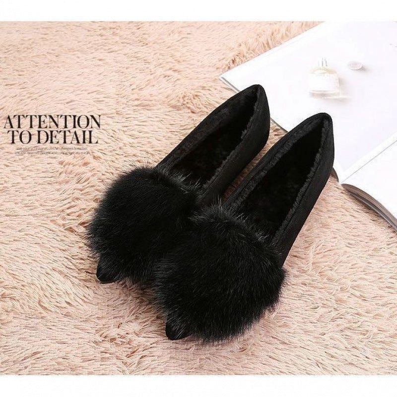 Women's Toe Mink Fur Sport Veet Padded Plus Women's Casual Shoes