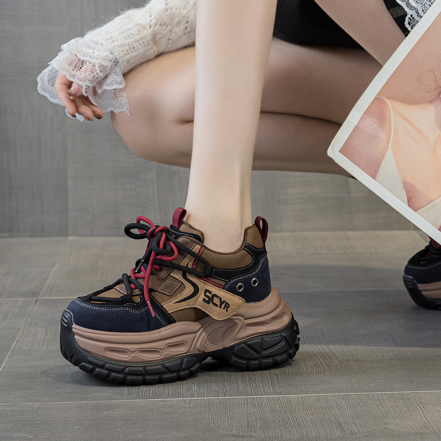 Women's Platform Dad Spring Height Increasing Insole Brushed Retro Women's Shoes