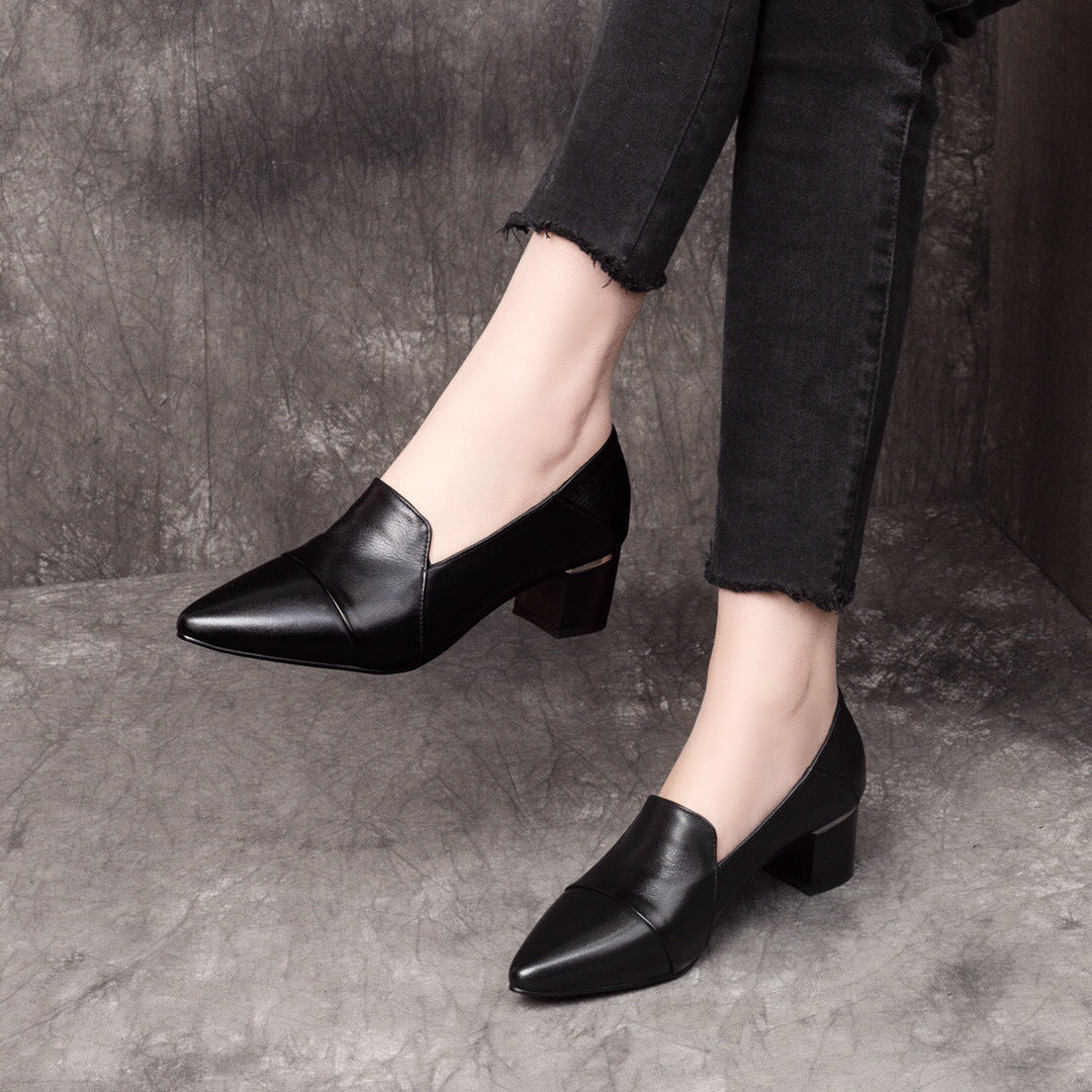 Women's Spring Chunky Soft Mid Pointed British Style Women's Fashion Shoes