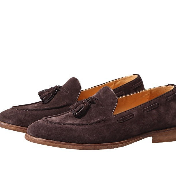 Men's One Pedal British Suede Tassel Cover Foot Lazy Loafers/doug Shoes
