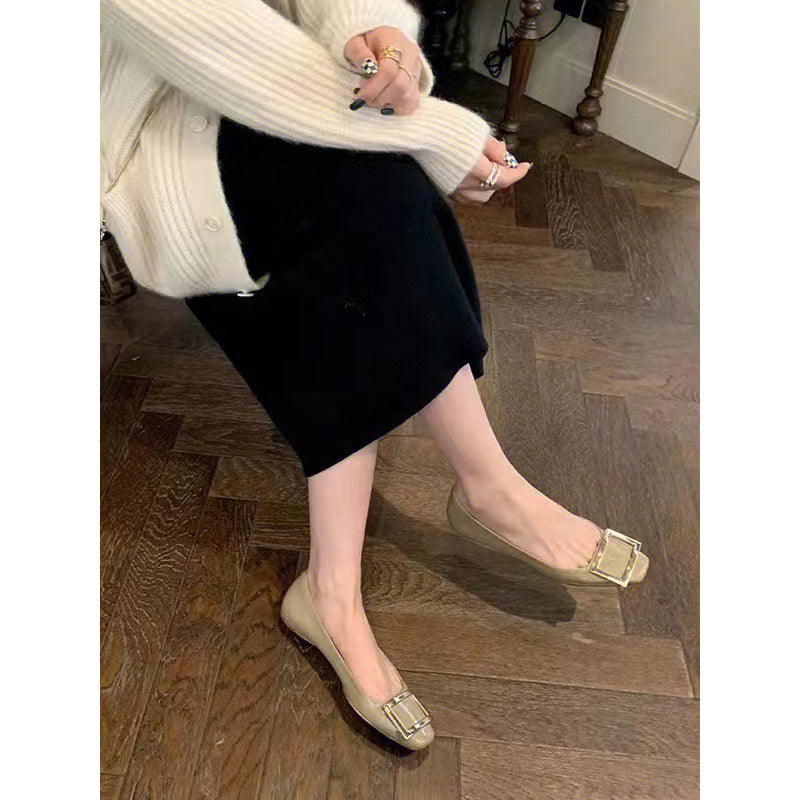 Women's Buckle Chunky Elegant Head Elephant Gray High-grade Patent High Professional Women's Fashion Shoes