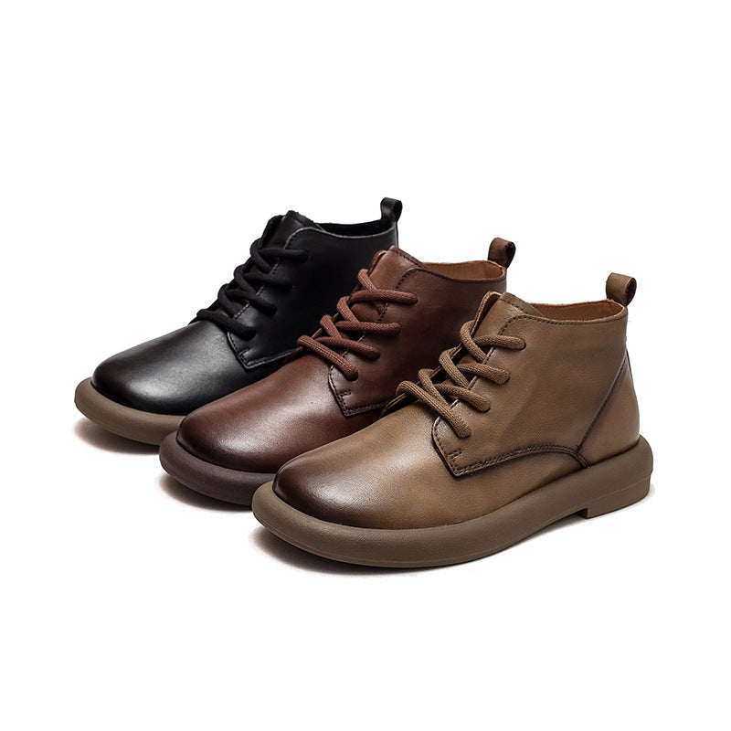 Women's Autumn Flat Round Toe Brushed Retro Comfortable Boots