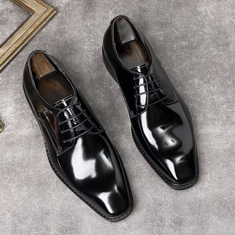Men's First Layer Cowhide Gentleman Formal Slit Bead Leather Shoes