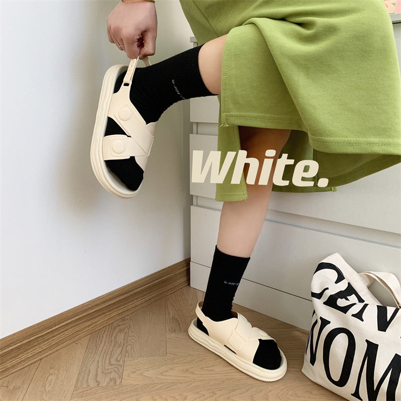 Women's Korean Simple Solid Color Buckle Summer Sandals