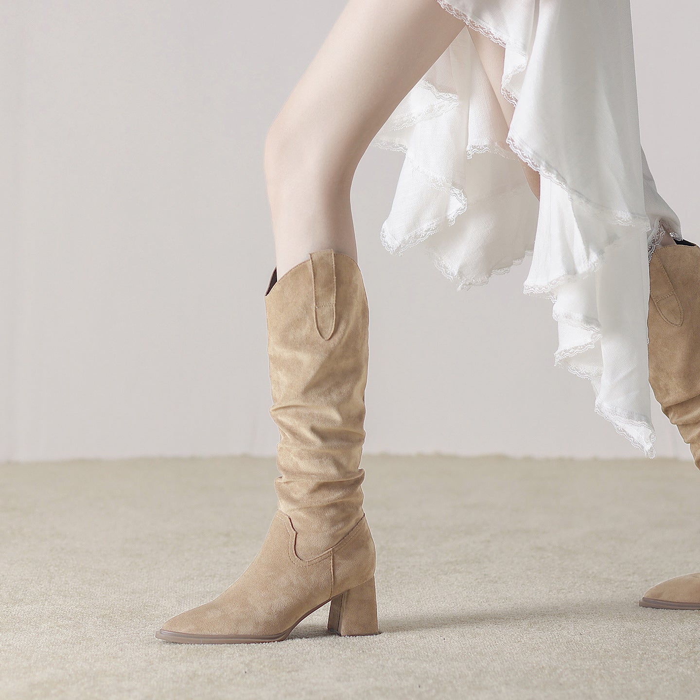 Women's Version Retro French Elegant British Style Slimming Chunky Women's Leather Boots