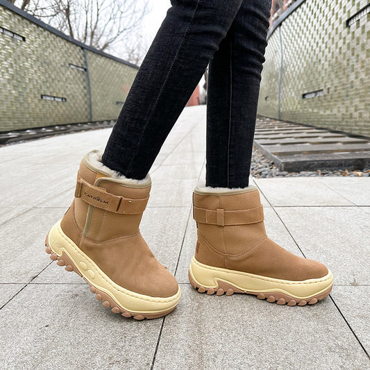 Women's Fur Integrated Fleece-lined Thickened Short Cotton Boots