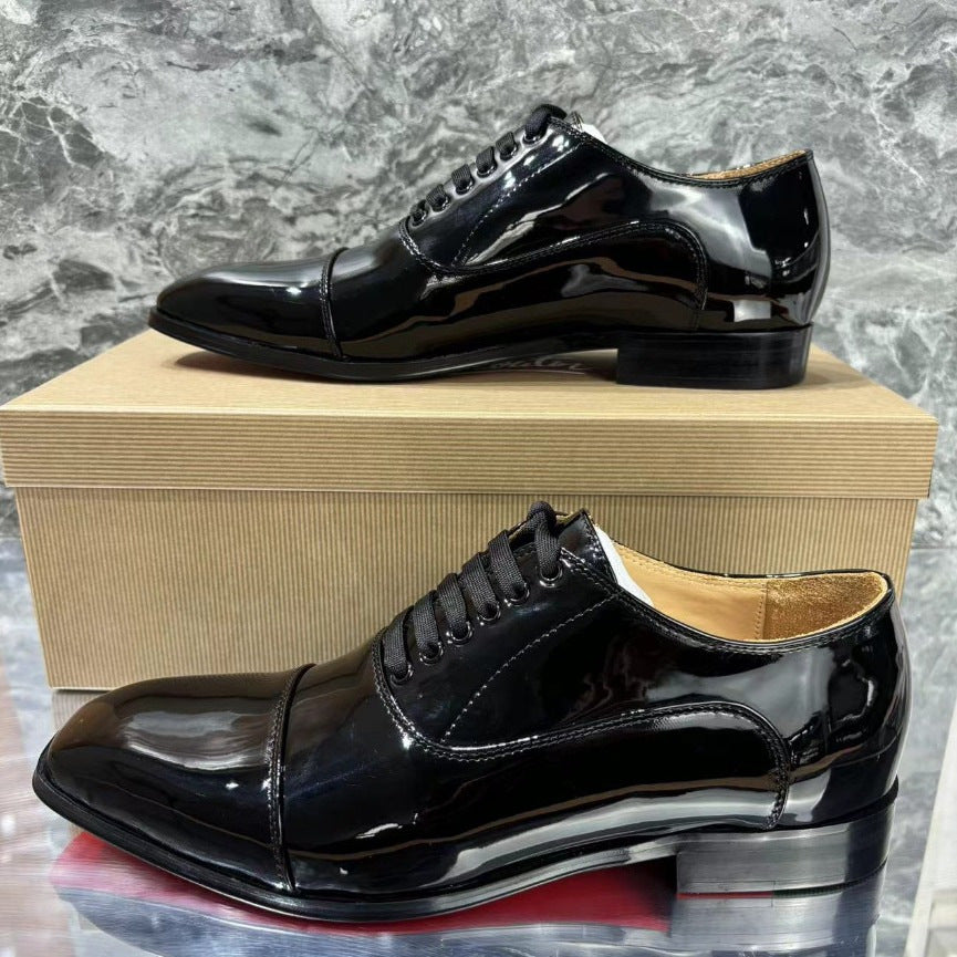 Men's Red Sole Formal Wear Square Toe Shiny Patent Brushed Men's Business Leather Shoes