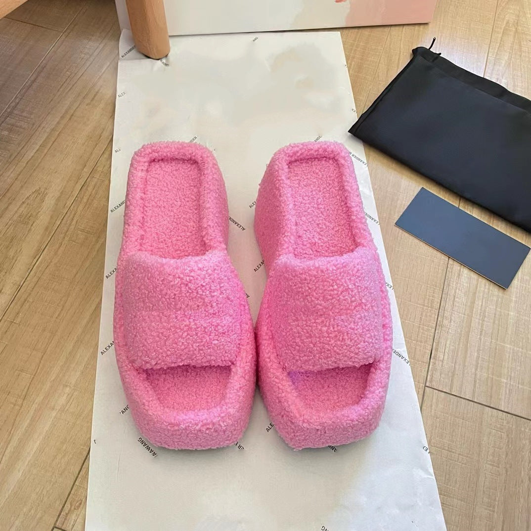 Women's Thick Bottom Fur Height Increasing Wedge Slippers