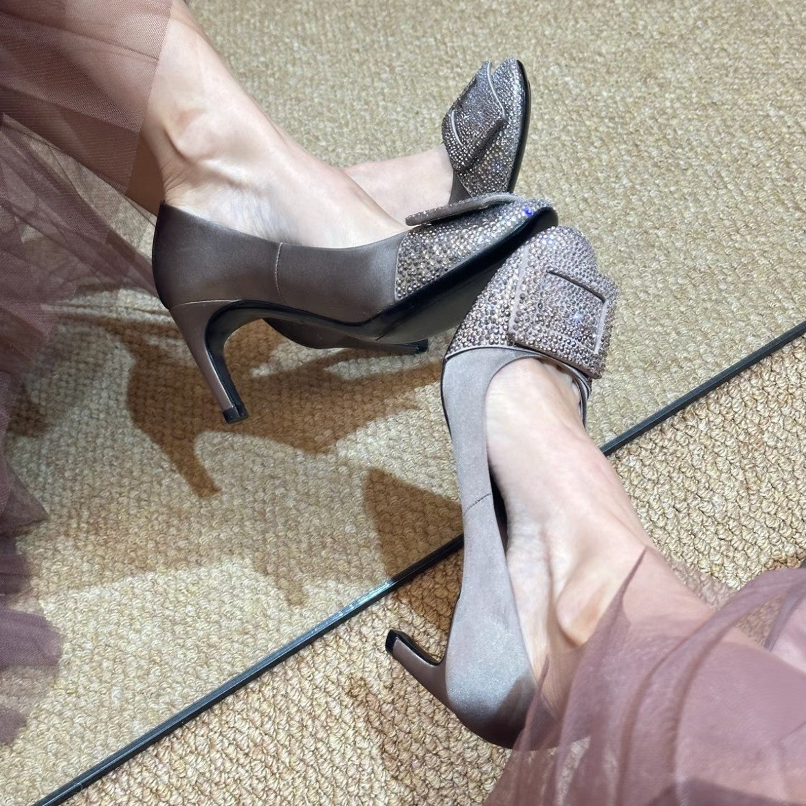 Women's High Stiletto Square Buckle Pointed Toe Pumps Shallow Mouth Heels