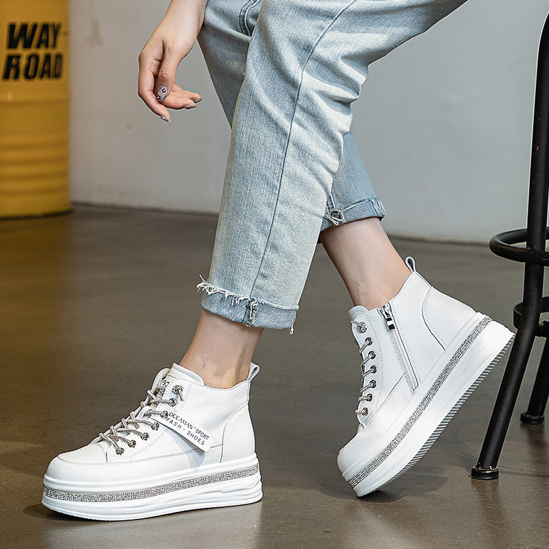Women's Platform Muffin Height Increasing Insole Rhinestone Sneakers