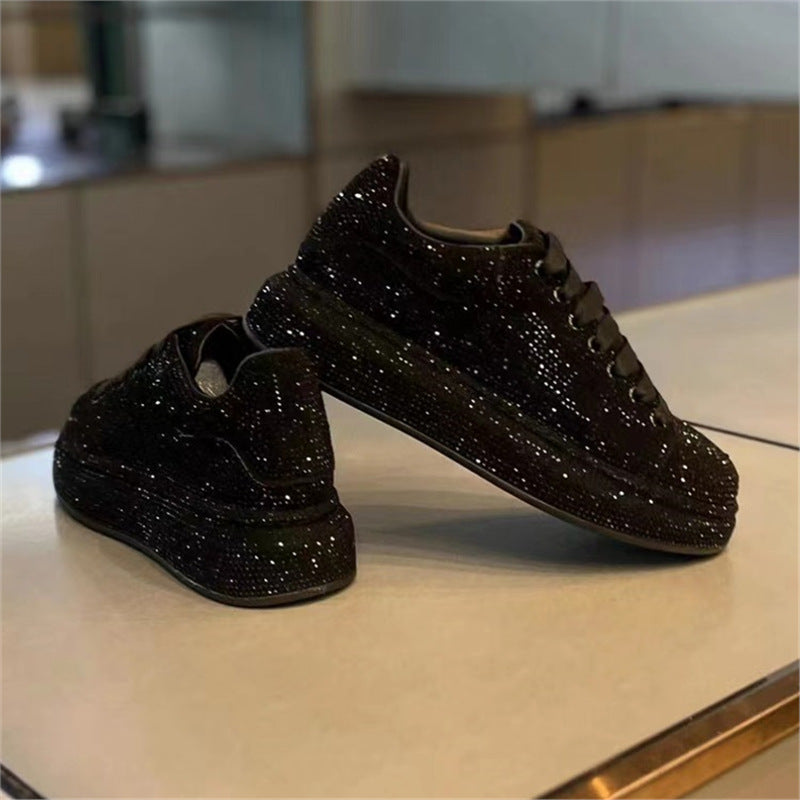 Men's Rhinestone Skate Pure Color Trendy Lace Men's Board Shoes