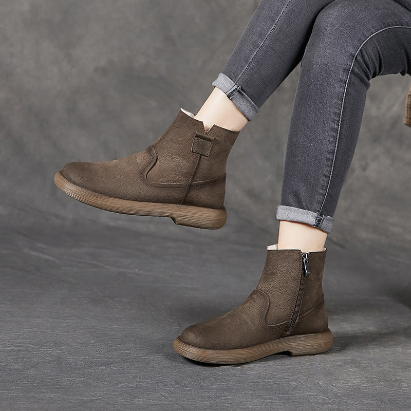 Women's Inner Zipper Ankle Platform Thickened Fleece-lined Snow Boots