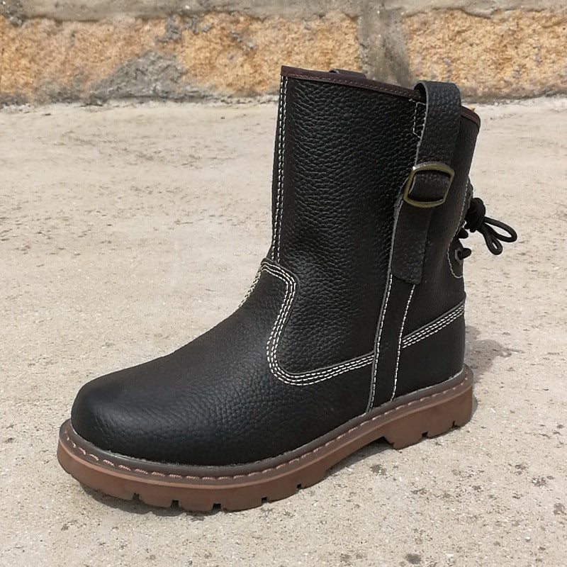 Women's & Men's Offer Cowhide Worker Mongolian Riding Breathable Boots