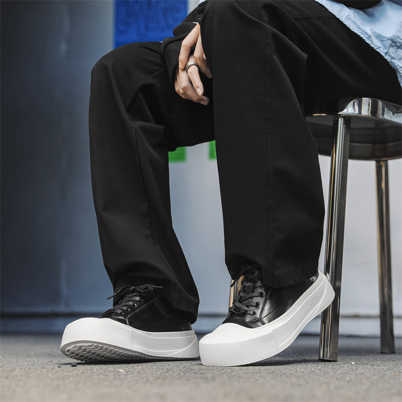 Men's White Thick-soled High-rise Distressed Commuter Derby Leather Shoes