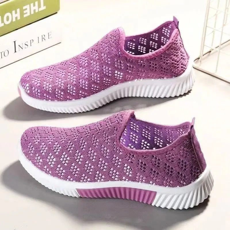 Women's Hollowed Mesh Summer Flat Lace Toe Sneakers