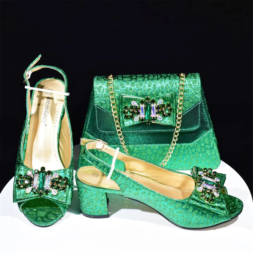 Party With Bow High Imitation Crocodile Pattern Handbag Women's Fashion Shoes
