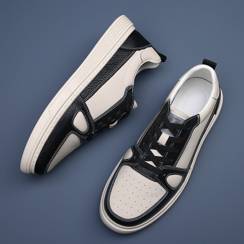Autumn Versatile Sports Black White Contrast Leather Shoes