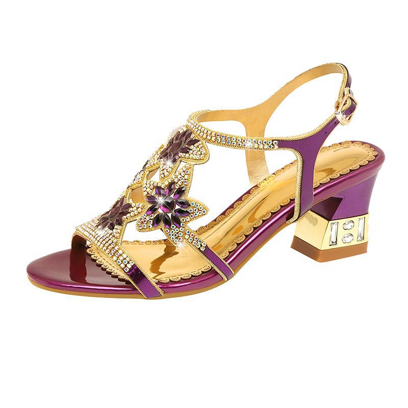 Women's Rhinestone Summer Bohemian Fashion Crystal Chunky High Heeled Sandals