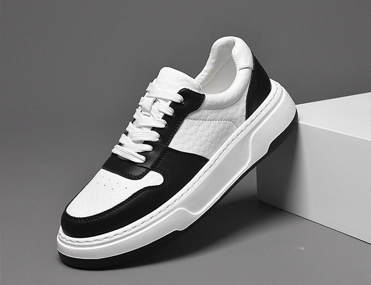 Men's Luxury Fashion Invisible Thick Bottom Trendy White Cowhide Height Increasing Sneakers