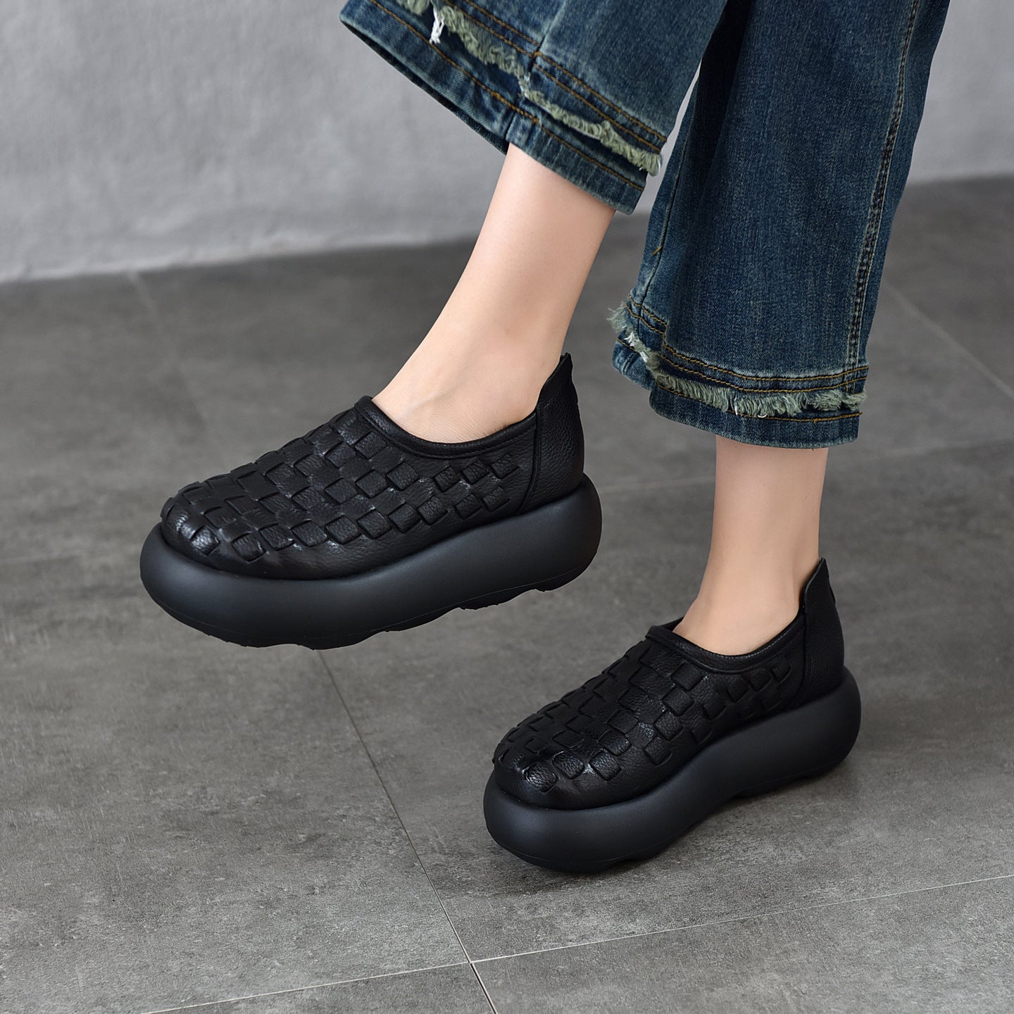 Women's Hand-woven Platform Round Head Genuine Spring Women's Shoes