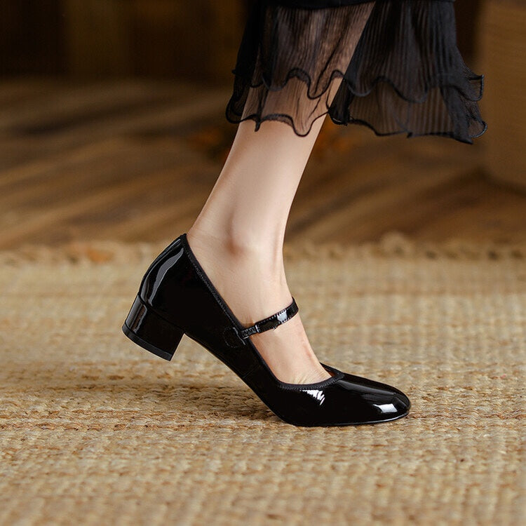 Women's Toe Chunky Low-cut Mary Jane Mid Women's Fashion Shoes
