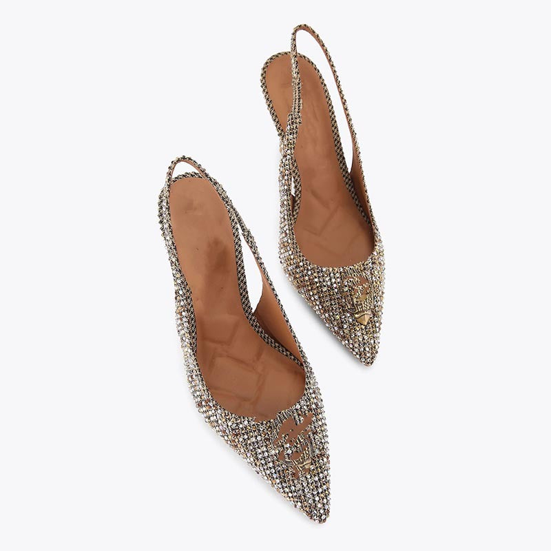 Pointed Toe Stiletto Rhinestone Eagle Head High Heeled Sandals