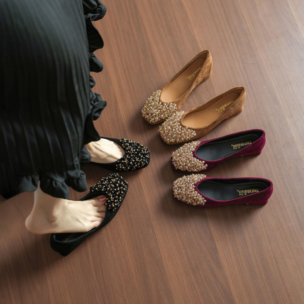 Women's Square Toe Pumps Chunky Mid Handmade Women's Fashion Shoes