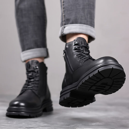 Men's First Layer Cowhide British Style Martin Platform Side Boots