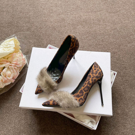 Women's Elegant Pointed High Stiletto Slip-on Shallow Mouth Mink Men's Shoes