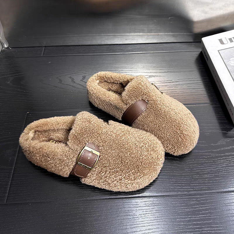 Women's Bottom Lamb Wool Woolen Toe Cap Outer Wear Slip-on Sandals