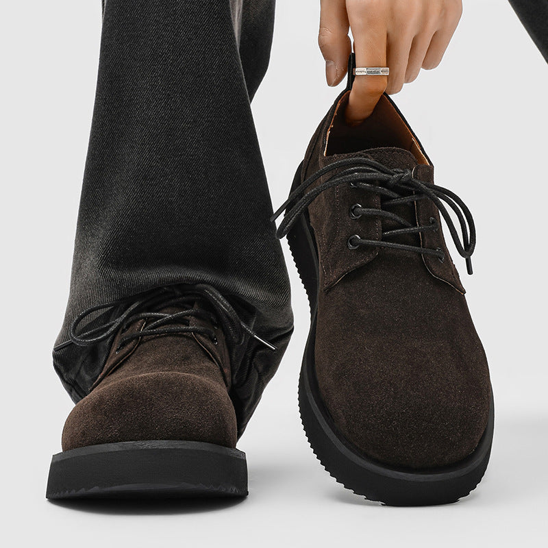 Men's Thick Sole Increased Big Head Derby British Style Men's Shoes