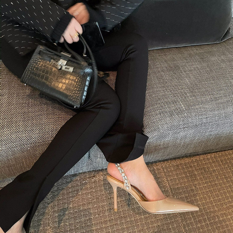 Stiletto High Closed Toe Rhinestone Paint Sandals