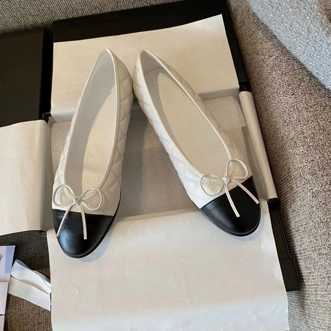 Women's Classic Style Flat Pumps Bow Ballet Color Matching Slippers