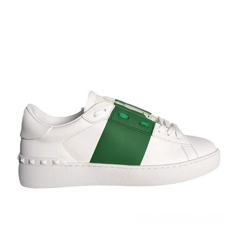 Women's & Men's Rivet White Top Layer Cowhide Platform Sneakers