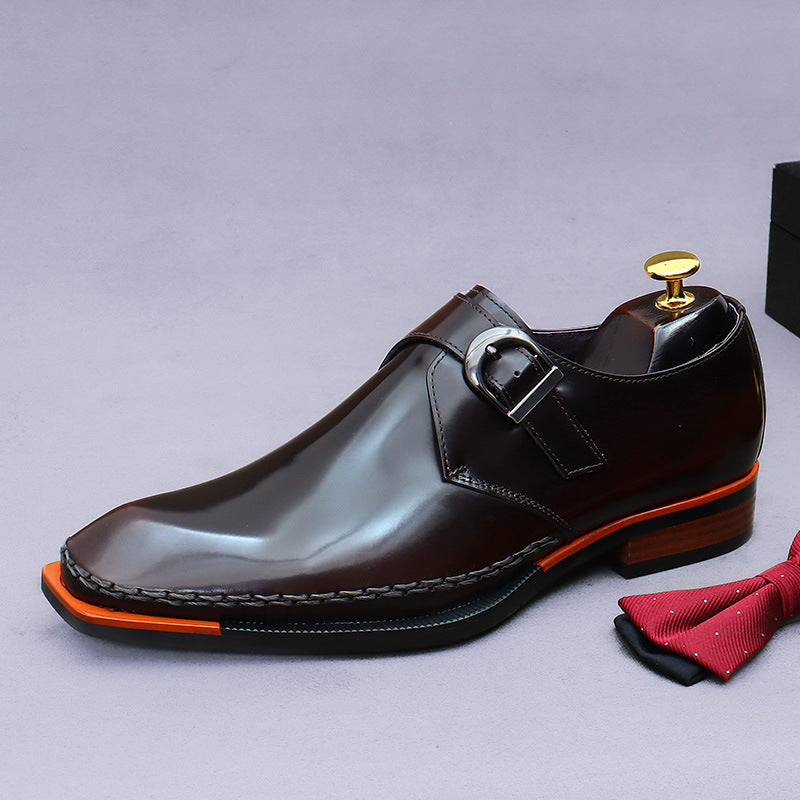 Men's Cowhide Buckle Paint British Glossy Personalized Leather Shoes