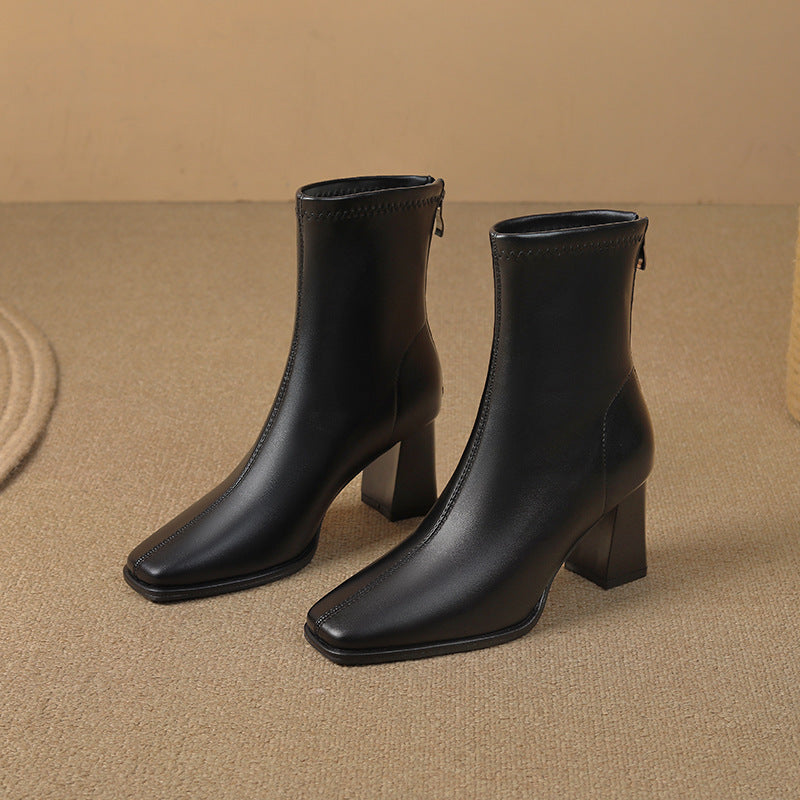 Women's Skinny Fashion Simple Temperament Back Zipper French Boots