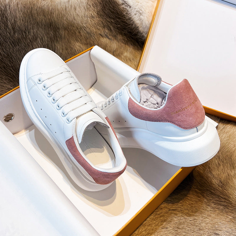 Women's & Men's Cowhide Autumn White Genuine Elevator Platform Women's Casual Shoes