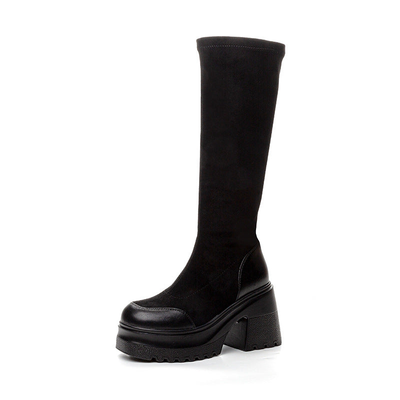 Women's Stretch Autumn Platform Speed Trainer Socks Women's Leather Boots