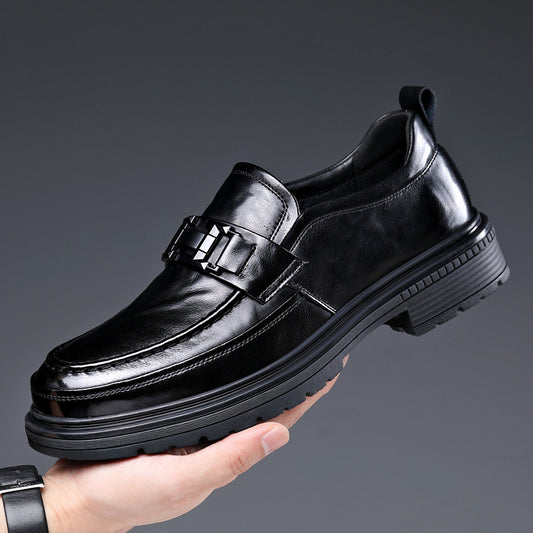 Men's Autumn Cowhide Trendy Slip-on Formal Business Leather Shoes