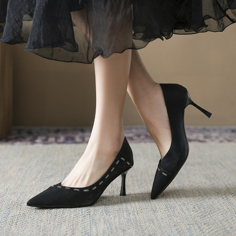 Women's Elegant Oblique Diamond High For Stiletto Spring Stirrup Not Tired Heels