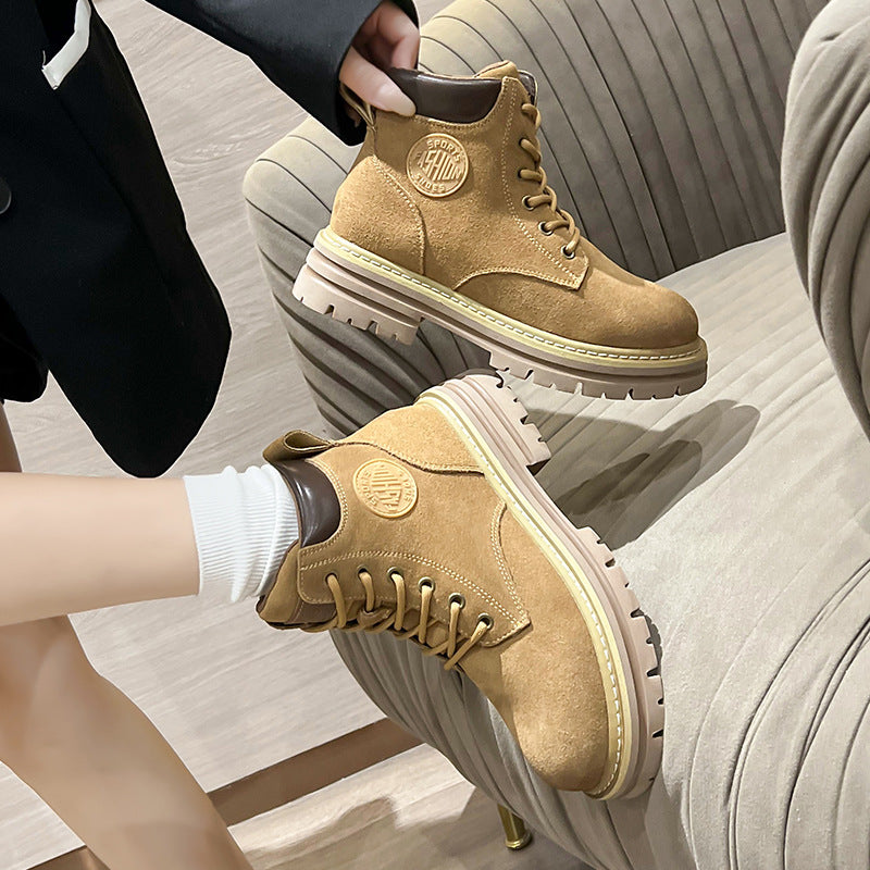 Women's Soft Bottom Retro Short Cow Suede Women's Leather Boots