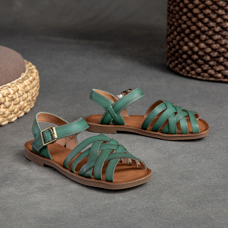 Women's Summer Flat Round Toe Polished Retro Sandals