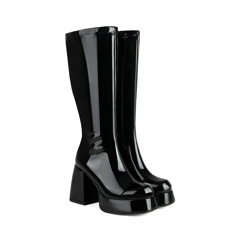 Women's Toe Platform Thick Super High Side Zipper Leg Knight Top Boots