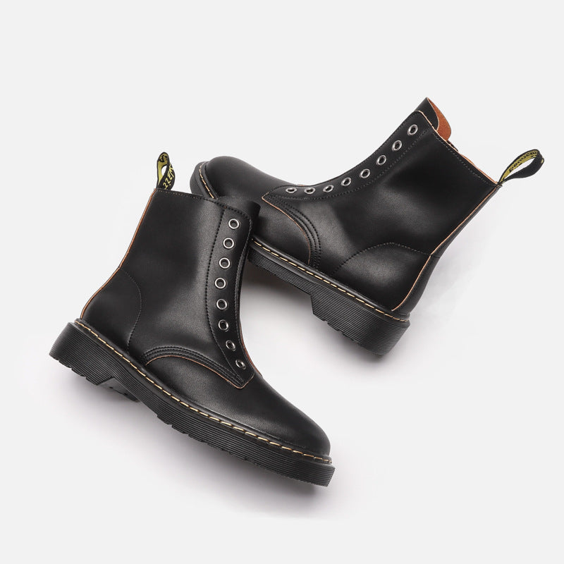 Women's British Style Fleece-lined Martin For Motorcycle Women's Leather Boots