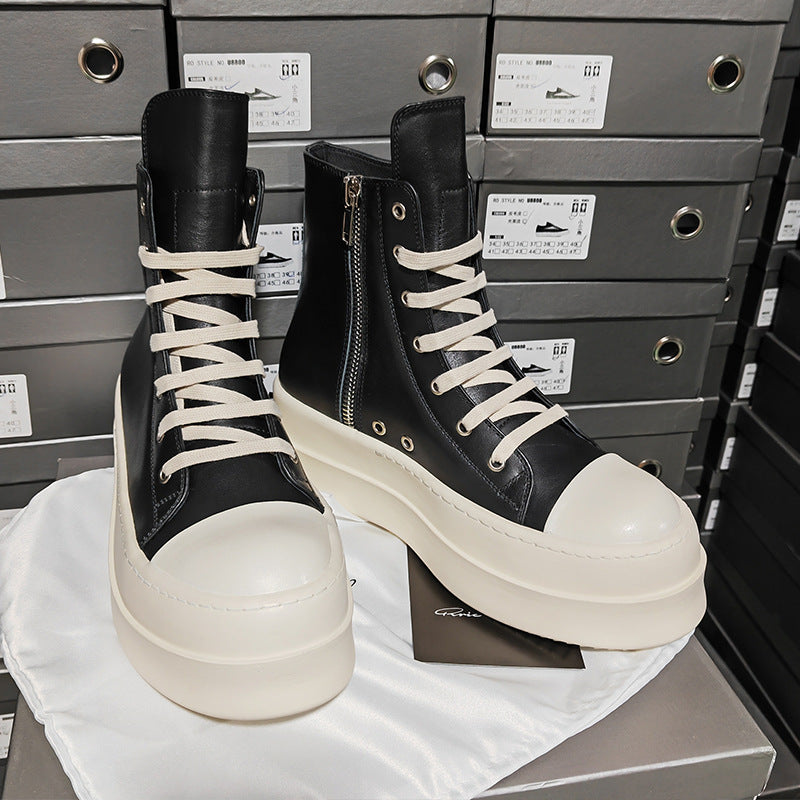 Women's & Men's Dark Platform Cowhide Heighten Plus Size Sneakers